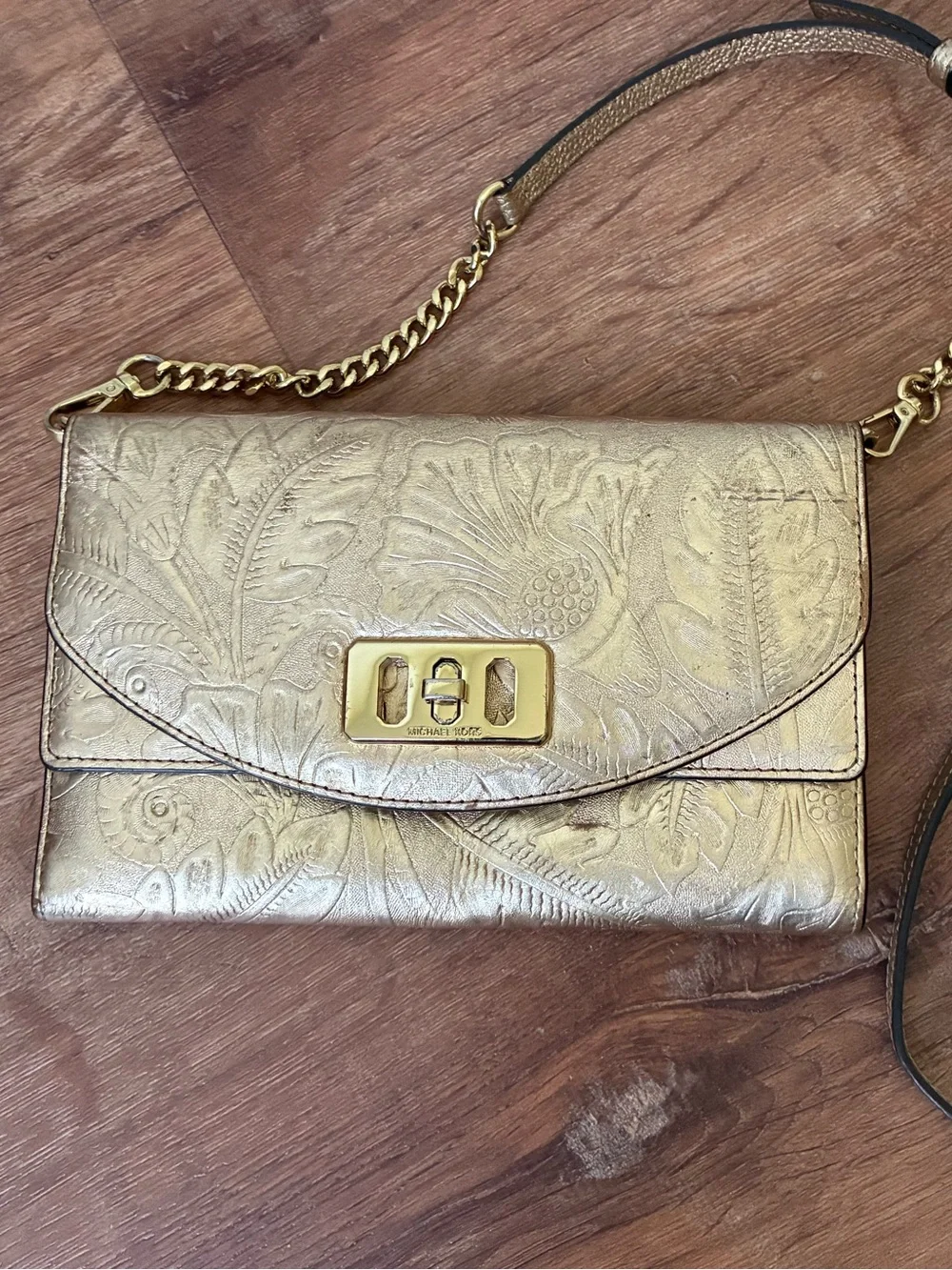Michael Kors Metallic Embossed Leather Clutch Crossbody